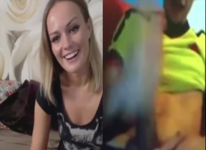 Video :Beautiful blonde babe watch a dude suck his own long cock